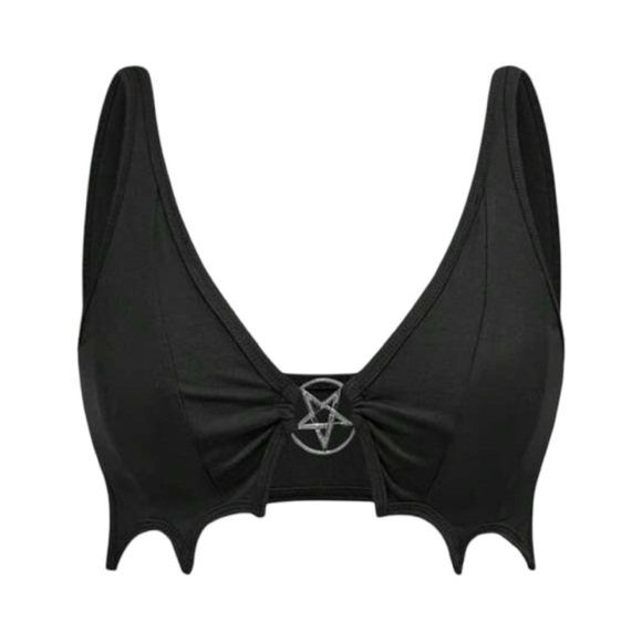 Black Gothic Bralette with Pentagram Detail - Picture 3 of 9